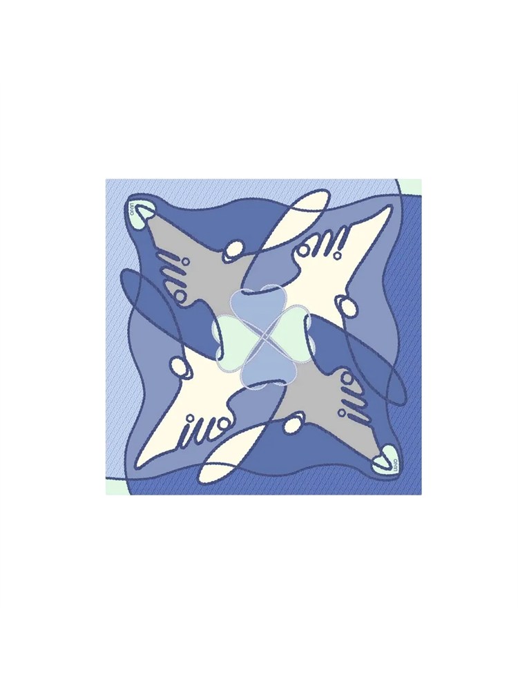 Stola blu 120x120 Liu Jo donna stampa astratta cuori e logo