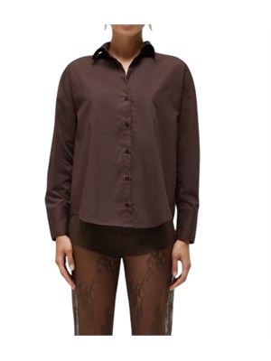 Camicia marrone Blugirl in popeline di cotone pizzo dietro in DONNA