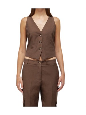 Gilet Blugirl in lino e viscosa marrone ricamo dietro in DONNA