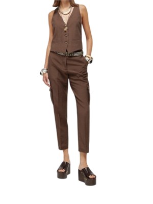 Gilet Blugirl in lino e viscosa marrone ricamo dietro in DONNA