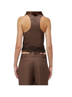 Gilet Blugirl in lino e viscosa marrone ricamo dietro in DONNA
