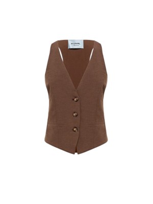 Gilet Blugirl in lino e viscosa marrone ricamo dietro in DONNA