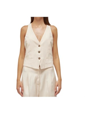 Gilet Blugirl in lino e viscosa avorio con ricamo dietro in DONNA