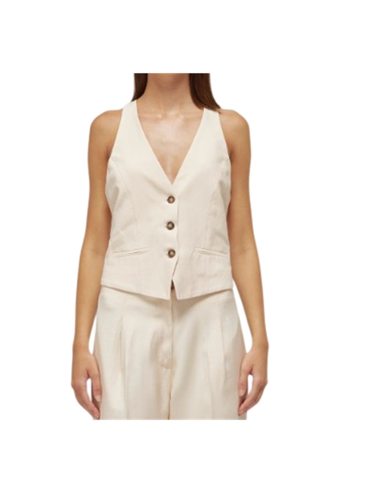 Gilet Blugirl in lino e viscosa avorio con ricamo dietro