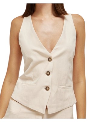 Gilet Blugirl in lino e viscosa avorio con ricamo dietro in DONNA