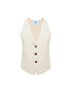Gilet Blugirl in lino e viscosa avorio con ricamo dietro in DONNA