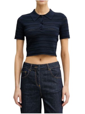 Polo Blugirl in viscosa pointelle blu in DONNA