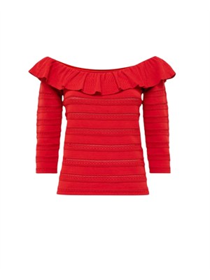 Maglia off shoulder Blugirl in viscosa rossa con balza in DONNA