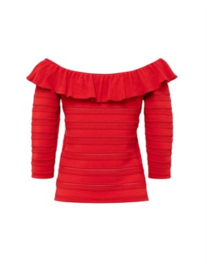 Maglia off shoulder Blugirl in viscosa rossa con balza in DONNA
