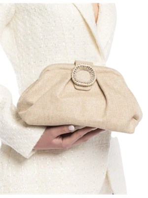 Clutch Bakios Twenty Fourhaitch in rafia oro fibbia gioiello in DONNA