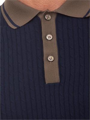 Polo maglia Gran Sasso uomo in cotone blu profili marroni in UOMO