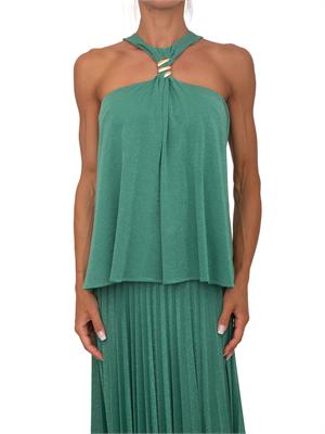 Top smanicato Meluana Kocca in tessuto verde in DONNA