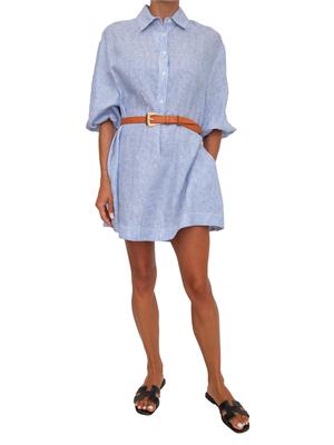Abito camicia Drew Kocca misto cotone lino a righe azzurre in DONNA