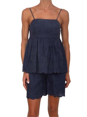 Top Mirto Kocca in cotone blu e ricami ton sur ton in DONNA