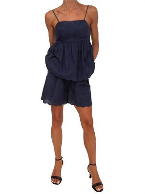 Top Mirto Kocca in cotone blu e ricami ton sur ton in DONNA