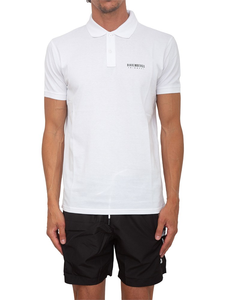 BIKKEMBERGS BEACHWEAR Polo bianca Bikkembergs Swimwear uomo in cotone