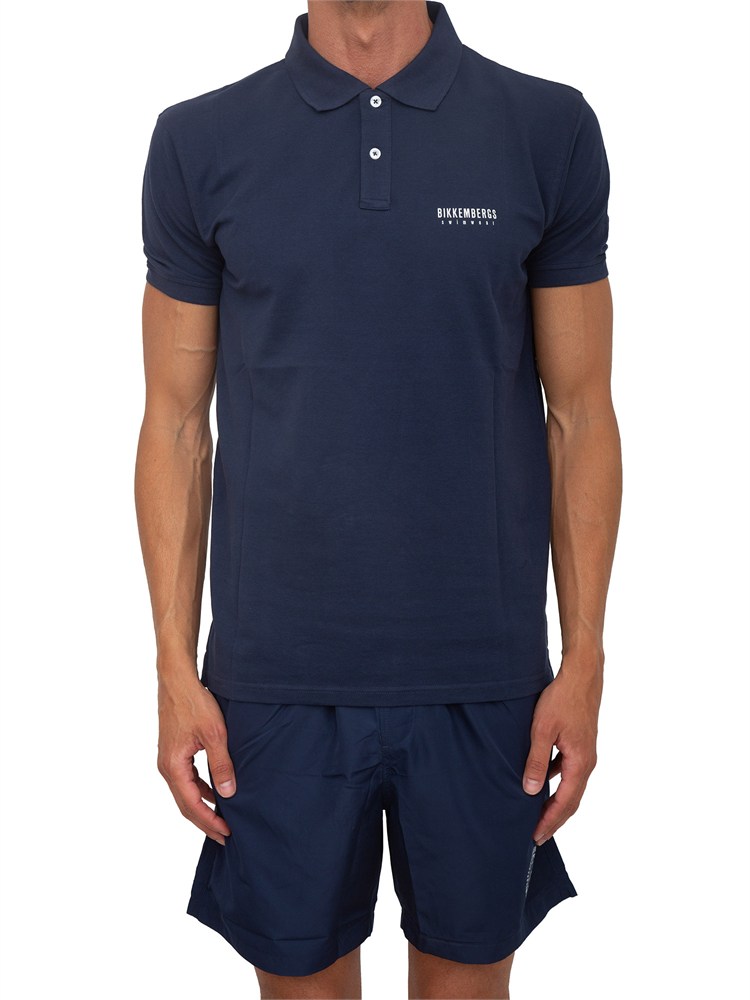 BIKKEMBERGS BEACHWEAR Polo blu  Bikkembergs Swimwear uomo in cotone