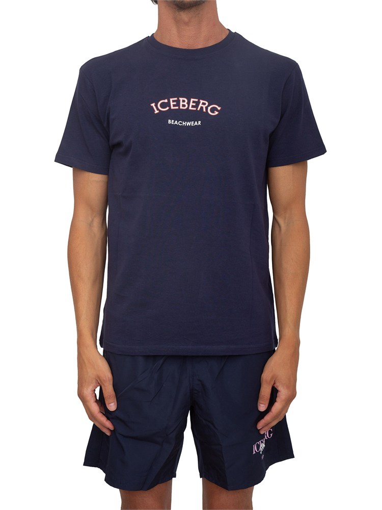 T-shirt blu Iceberg beachwear uomo con stampa logo