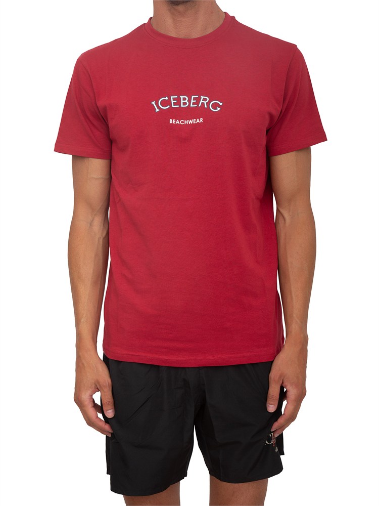 T-shirt rossa Iceberg beachwear uomo con stampa logo
