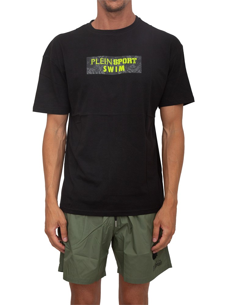 T-shirt uomo Plein Sport Swim in cotone nero con logo