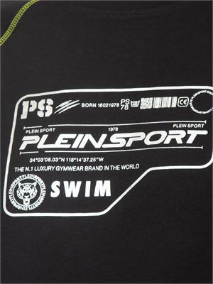 T-shirt nera Plein Sport Swim uomo logo e cuciture a contrasto in UOMO