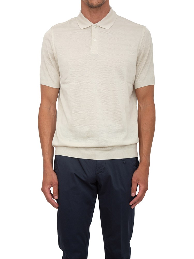 Polo Corneliani in cotone avorio con trama maglia
