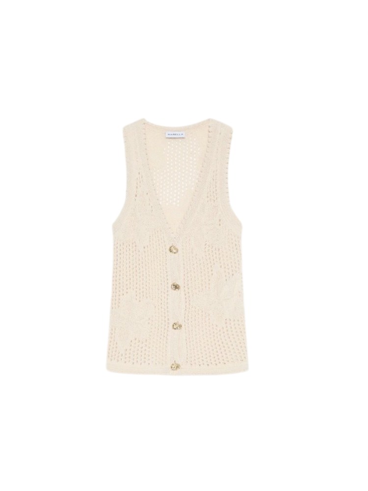 Gilet Marella in cotone beige punto rete jacquard