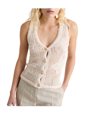 Gilet Marella in cotone beige punto rete jacquard in DONNA