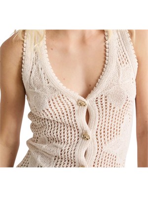 Gilet Marella in cotone beige punto rete jacquard in DONNA
