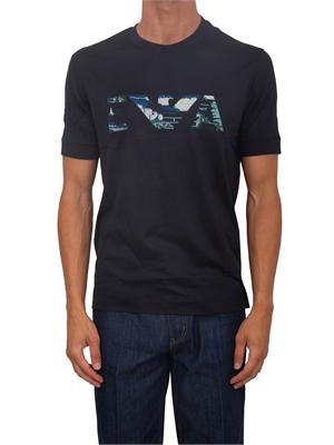 T-shirt Emporio Armani in cotone blu ricamo logo in UOMO