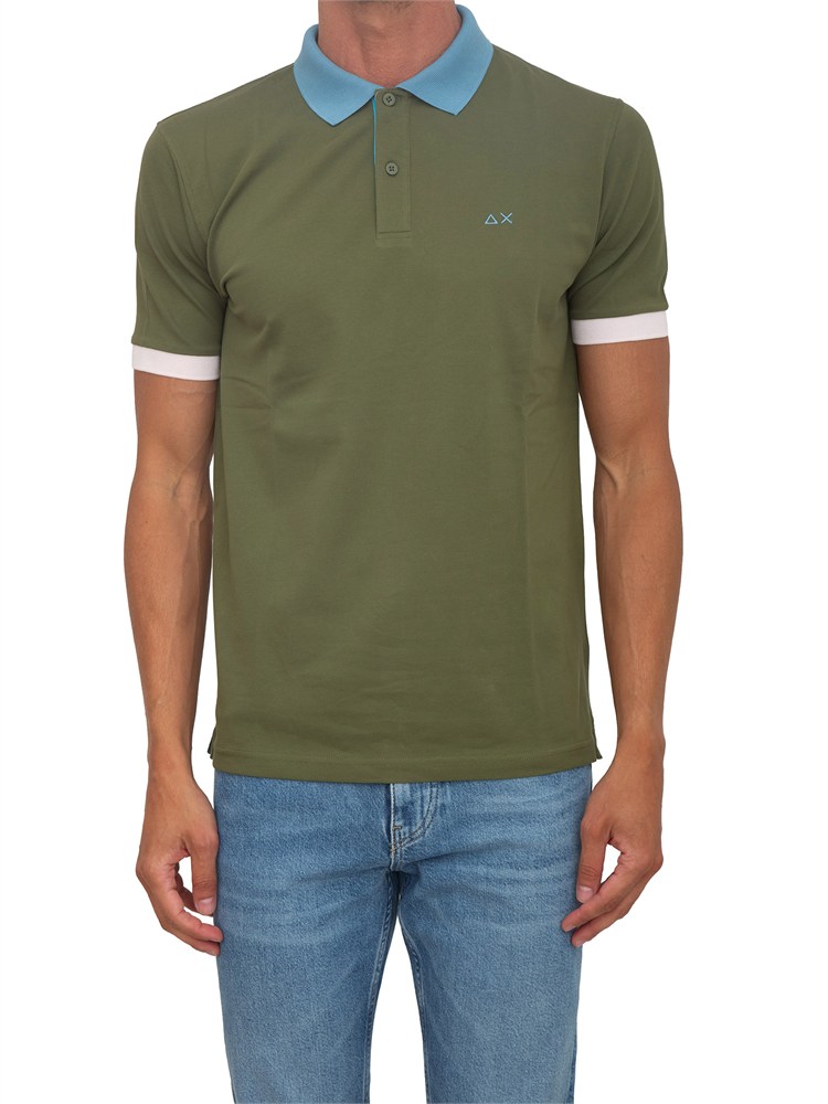 Polo SUN68 in piquet di cotone verde con profili