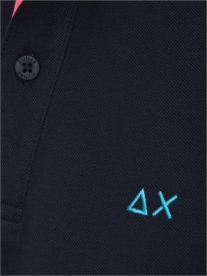 Polo SUN68 in piquet di cotone blu con profili in UOMO