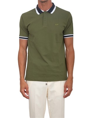 Polo SUN68 in cotone verde con profili in UOMO