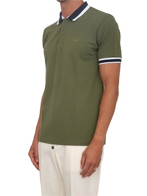 Polo SUN68 in cotone verde con profili in UOMO