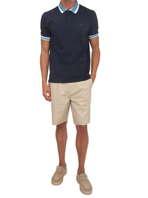 Polo SUN68 in cotone blu con profili in UOMO