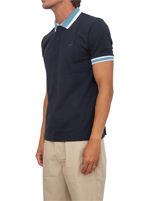 Polo SUN68 in cotone blu con profili in UOMO