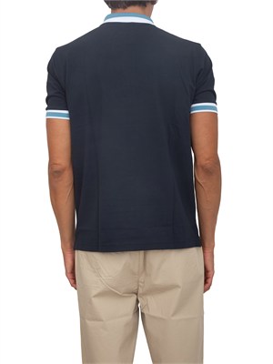 Polo SUN68 in cotone blu con profili in UOMO