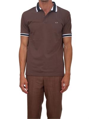 Polo SUN68 in cotone marrone con profili in UOMO