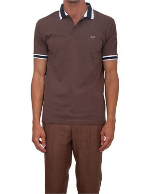 Polo SUN68 in cotone marrone con profili in UOMO