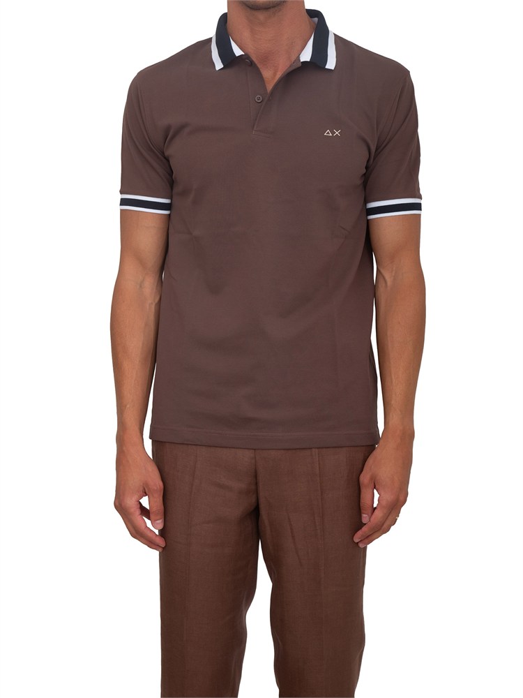 Polo SUN68 in cotone marrone con profili