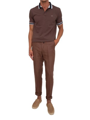 Polo SUN68 in cotone marrone con profili in UOMO