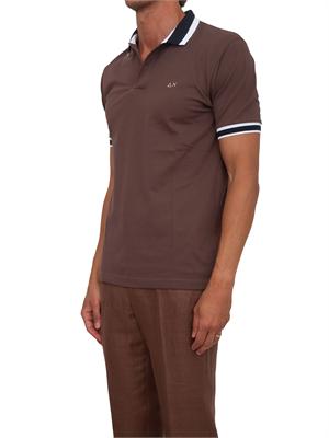 Polo SUN68 in cotone marrone con profili in UOMO