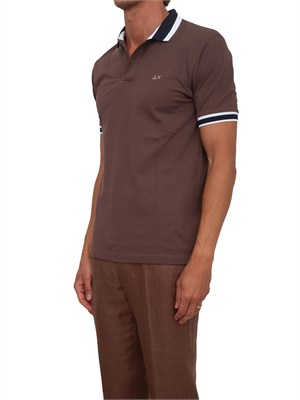 Polo SUN68 in cotone marrone con profili in UOMO