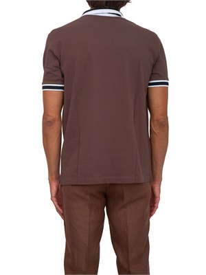 Polo SUN68 in cotone marrone con profili in UOMO