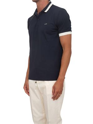 Polo SUN68 in piquet di cotone blu con profili in UOMO