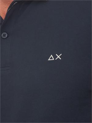 Polo SUN68 in piquet di cotone blu con profili in UOMO