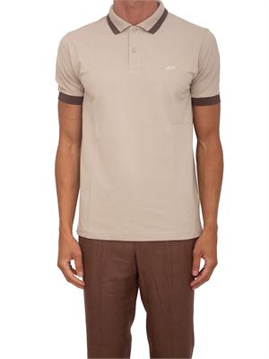 Polo SUN68 in piquet di cotone beige con profili in UOMO