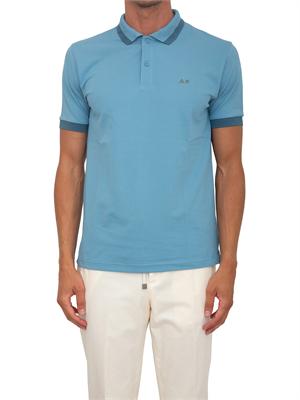 Polo SUN68 in piquet di cotone azzurro con profili in UOMO