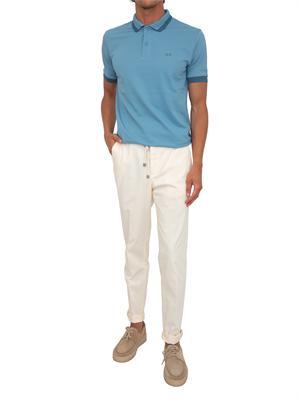 Polo SUN68 in piquet di cotone azzurro con profili in UOMO