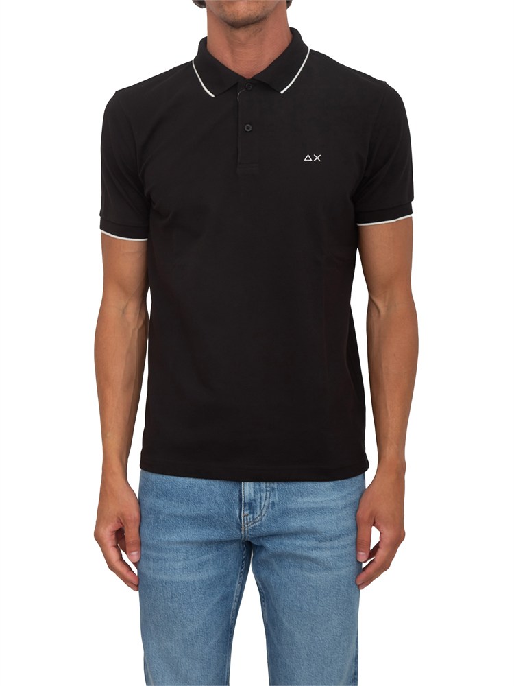 Polo SUN68 uomo in piquet di cotone nera
